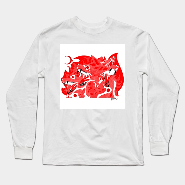 cadejo hell hound of cerberus dogs ecopop in flames art Long Sleeve T-Shirt by jorge_lebeau